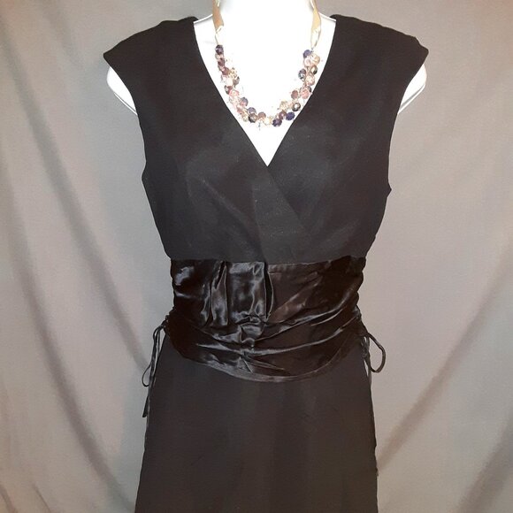 Spiegel Black Silk Midi-Dress * Semi-Formal, Cocktail * Sz 8 * Vintage Y2K 90's - Picture 1 of 10
